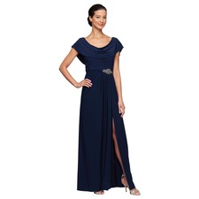 Alex Evenings Women's Long Cowl Neckline Mother of The Bride Dress, Formal Event