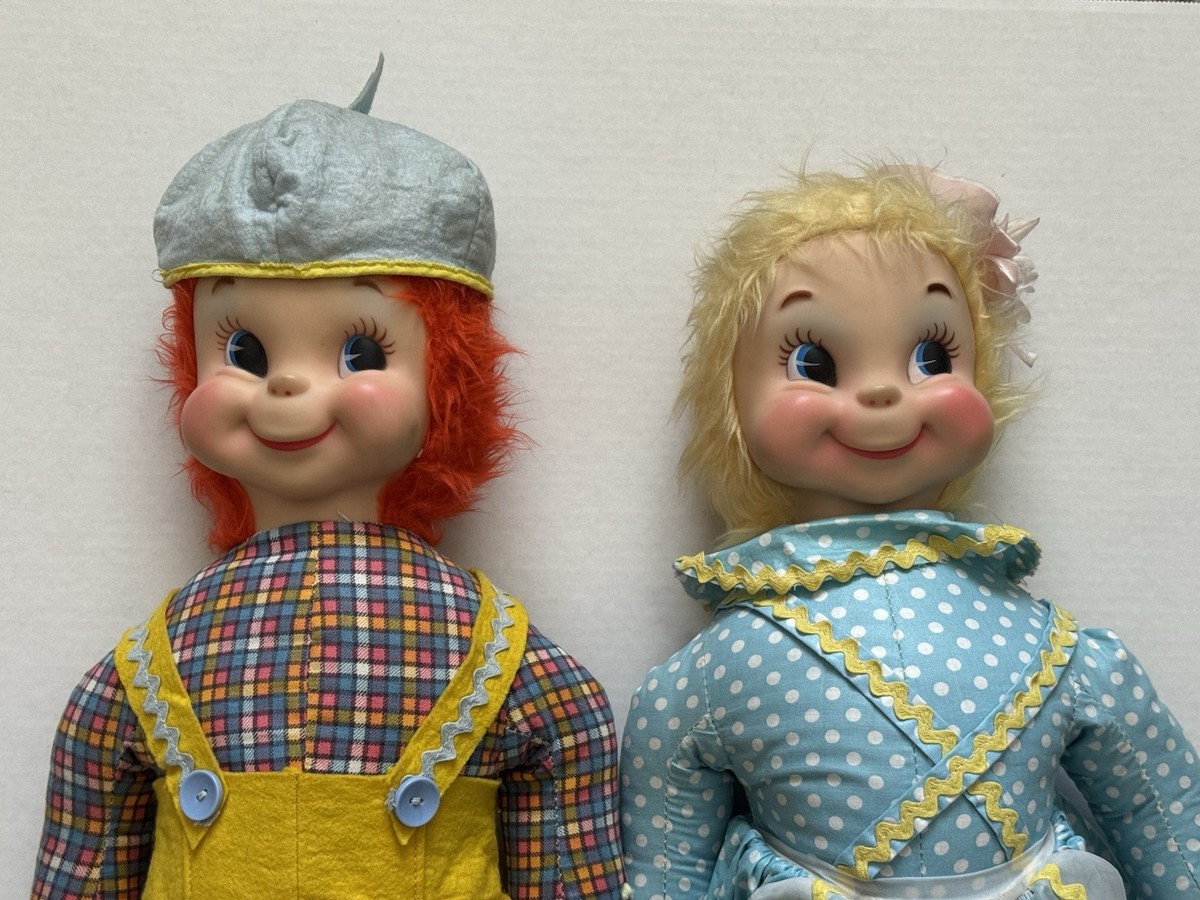 Vintage Rushton Jack Jill Rubber Face Dolls Set Of 2 Boy