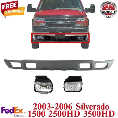 Front Lower Valance + Fog Lights For 2003-2006 Silverado 1500 2500HD 3500HD