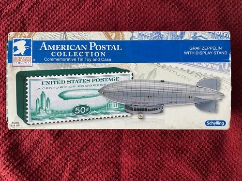 Very Rare 2008 Schylling American Postal Collection Graf Zeppelin & Stand. N.I.B