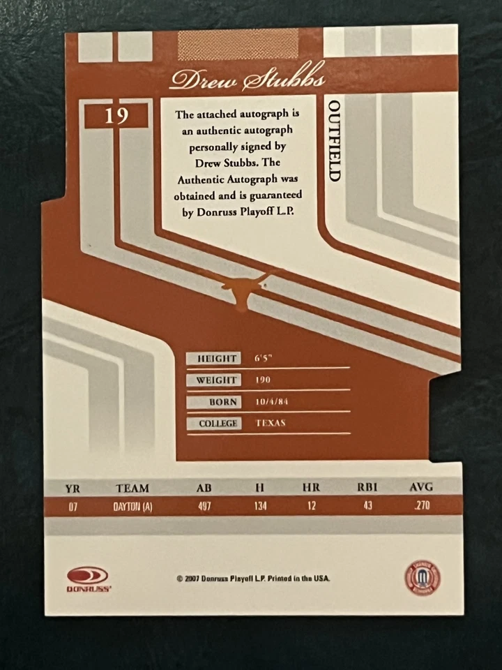 Donruss Elite 2007 edición extra Drew Stubbs Gold Status autógrafo novato #4/5 Foto 4 de 4