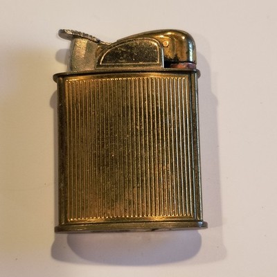 Vintage Evans Pocket Lighter Gold Tone Chevron Herringbone Pinstripe Mid Century
