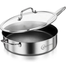 LOLYKITCH 6QT Tri-Ply Stainless Steel Non-Stick Sauté Pan, Induction, Oven Safe