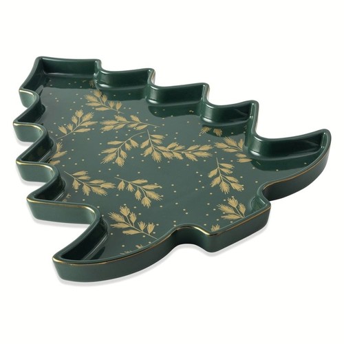 Figural Holiday Tree Ceramic Serve Tray Snacks Desserts Festive Gatherings New - Picture 4 of 7