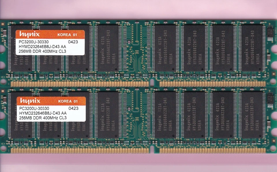 512MB 2x256MB DDR-400 HYNIX PC-3200 HYMD232646B8J-D43 AA Desktop Memory Kit DDR1 - Image 2 of 4