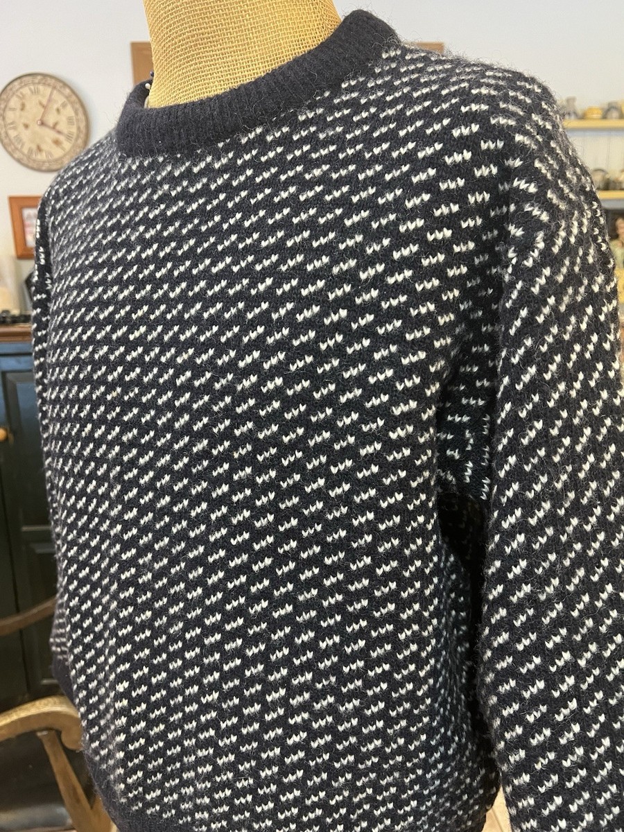 Vtg 80's LL Bean Birds Eye Fisherman Sweater Wool Rayon