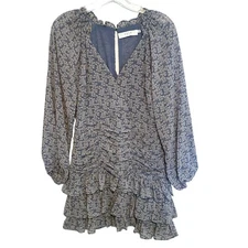 ASTR Blue Floral Tiered Mini Dress Womens Medium Ruffled Cottagecore Coquette