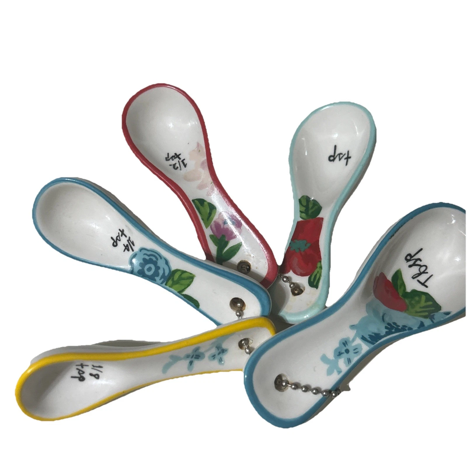 Anthropologie Molly Hatch Floral Hand Painted Measuring Spoons VTG Retired