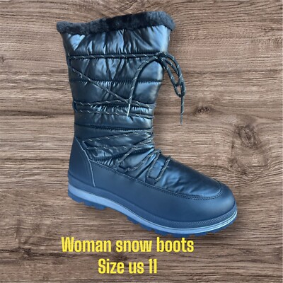 Women Mid Calf Boots Waterproof Faux Fur Lined Side Zipper Snow Boots