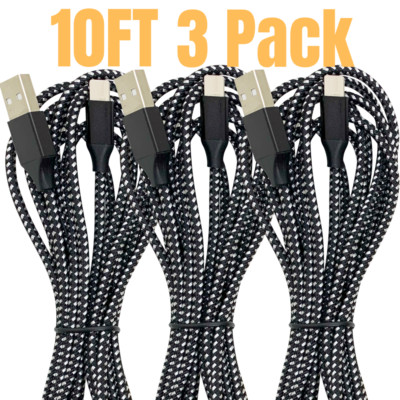 For iPhone 12 11 Pro Max XR 1/3Pack 10Ft USB Charging Cord Fast Charger Cable
