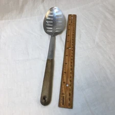 Vintage Stainless Slotted Spoon Wood Handle 11.25" USA