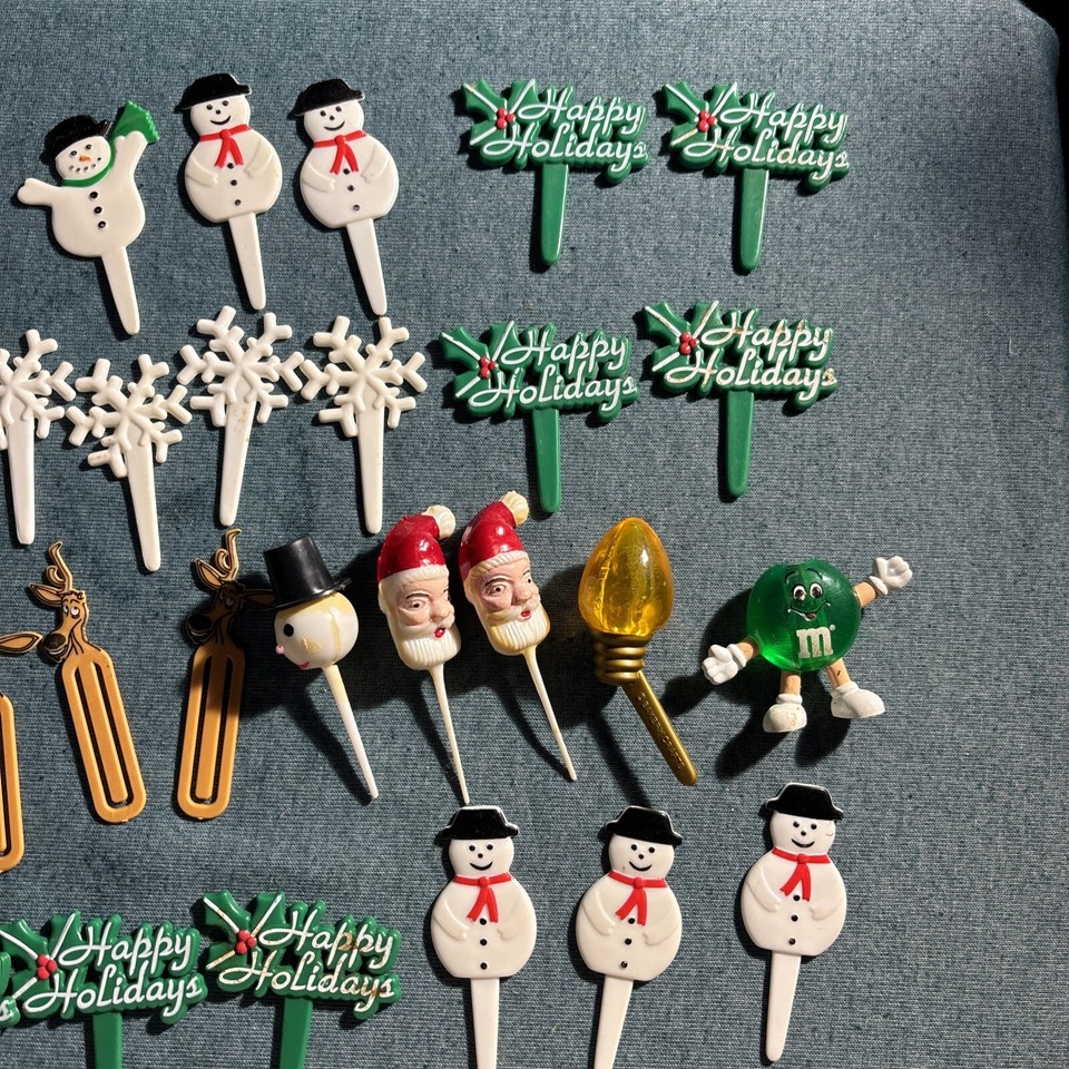 Lot of 28 Vtg Christmas Cupcake Toppers Picks Cake Toppers Santa