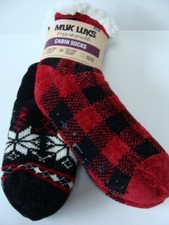 New MUK LUKS Women's Cabin Socks Size L/XL 8-10 Slipper Non-Skid Lined Red 2 Pr