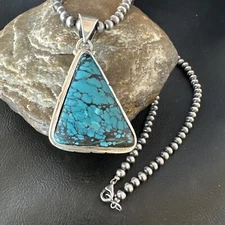 Men Women Navajo Sterling Silver Blue Spiderweb Turquoise Necklace Pendant 16214