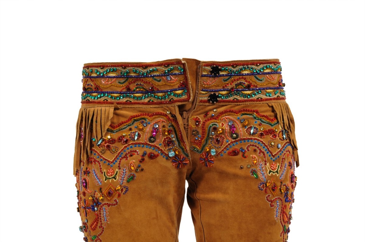 Dolce & Gabbana Women SS2001 Suede Fringed Embellished Pants