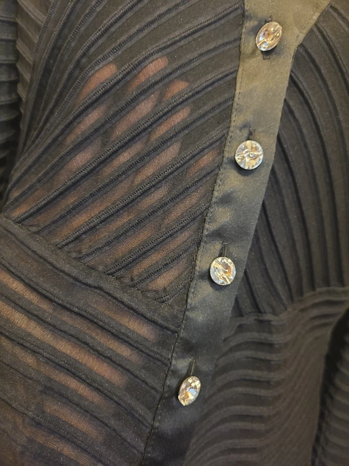 NWT JS COLLECTION Petite Long Sleeve Sheer Blouse w/ Satin Trim Size 8 -MSRP$145 - Image 4 of 4