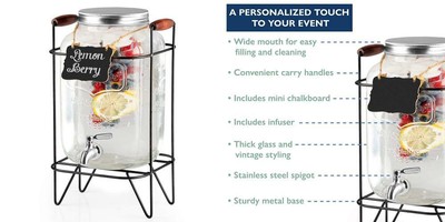 2 Gallon Glass Beverage Dispenser Infuser Stainless Steel Spigot