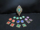 VINTAGE EMBROIDERED APPLIQUÉ GEM DESIGN PATCHES ~ MULTI COLOR w/ GOLD TRIM — photo 2