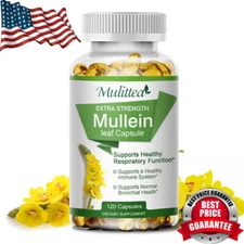 Mullein Leaf Capsules Extra Strength Support Respiratory Health Lung Detox 120Pc