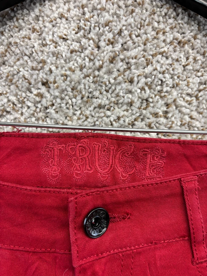 Truce Red Skinny Jeans Black Sides & Rhinestones Stretch Denim Juniors Size 3 - Image 2 of 4