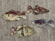 Megan Morrissey Rare Unique Pottery Fish Set Lot 4 Wall Art EUC