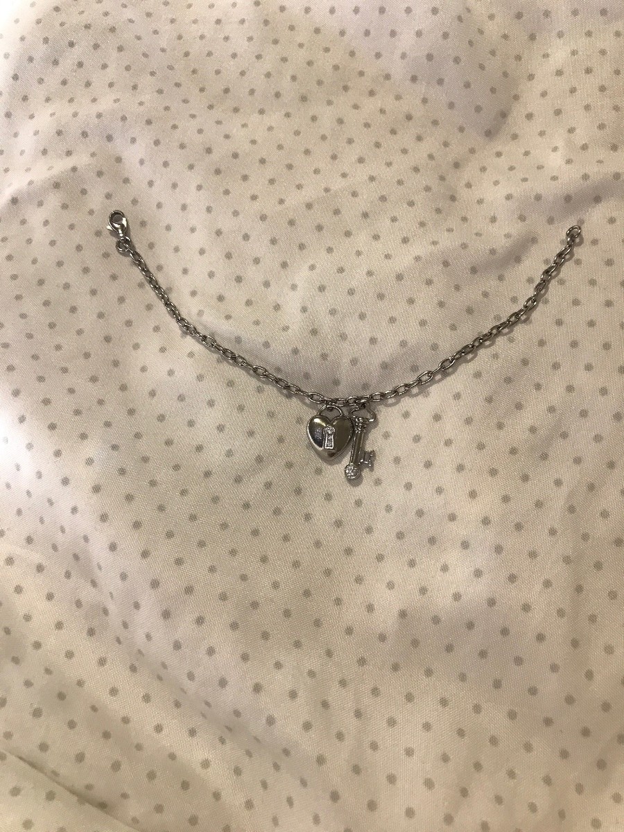 Tiffany Co Heart Lock Key Platinum Bracelet 4-Diamonds RETIRED