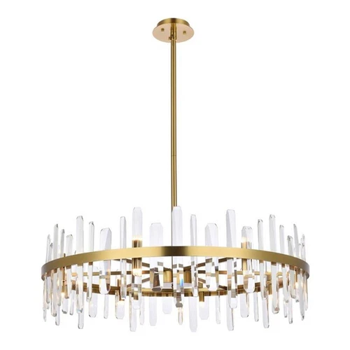 Elegant Lighting Serena 36" Round Iron and Crystal Chandelier in Satin Gold - Picture 1 of 8