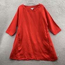 L.K. Bennett London Red Linen Blend Midi Dress 3/4 Sleeve Pockets Preppy US 12