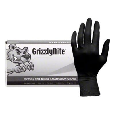 GrizzlyNite ProWorks Black Nitrile 5.5 Mil PF Exam Gloves, 100/BX, GL-105F M & L