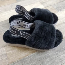 Koolaburra by Ugg Womens FUZZ'N II Sandals Sz 8 Slingback Slide Sandal Black