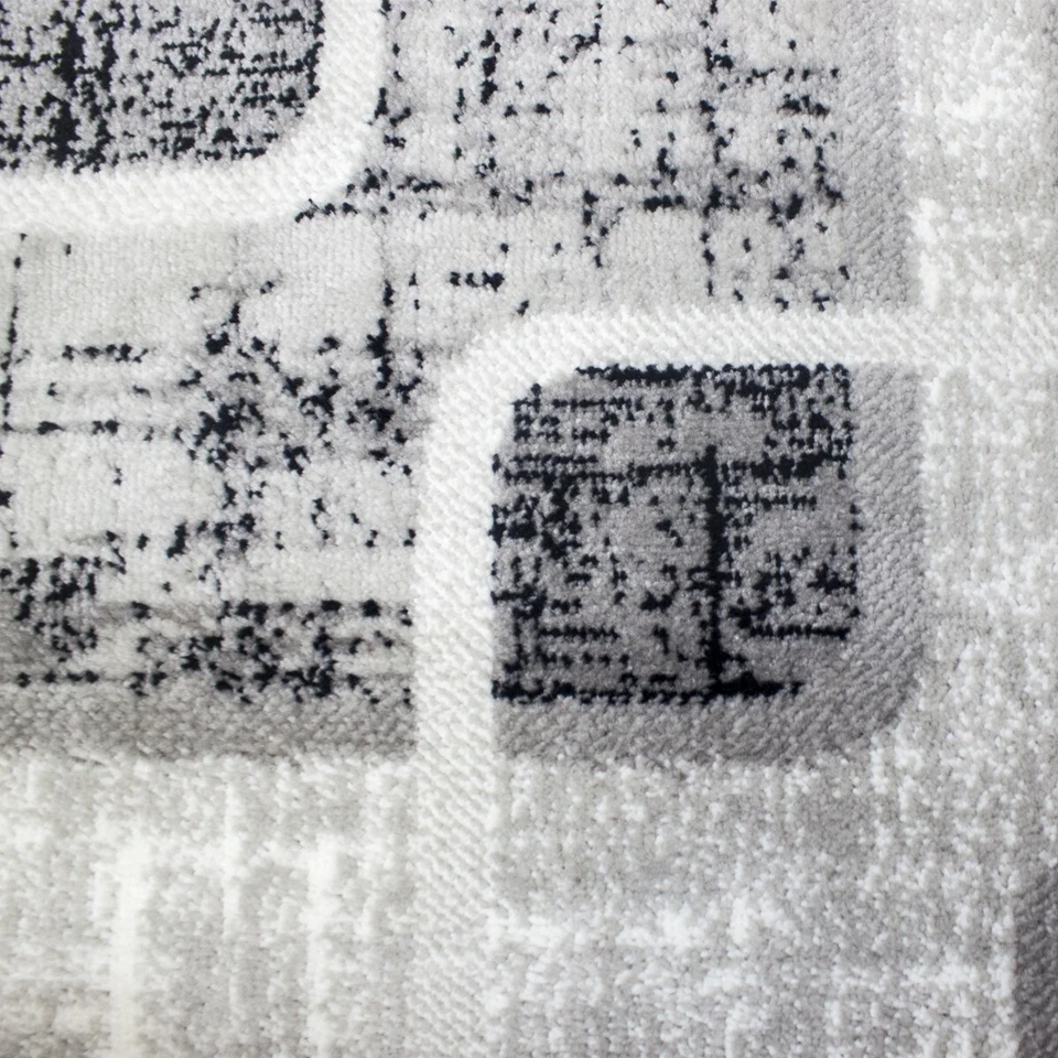 Tapis Moderne à Carreaux Rétro Motif Moucheté Gris Clair Beige - Photo 2/4