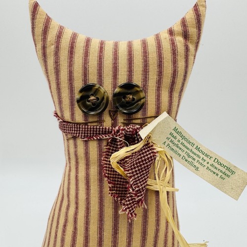 Folk Art Primitive Dwelling Calico Cat Mouser Doorstop Cottagecore Country 13"T - Picture 2 of 9