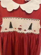 Girls Orient Expressed Smocked Holiday Christmas Dress XL Santa Red EUC