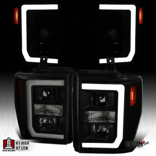 Fit 2008-2010 Ford F250 F350 F450 Smoke LED Tube Projector Headlights Lamps Pair