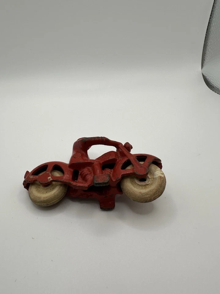 HUBLEY Pequeño Naranja-Rojizo Motocicleta Policía Preguerra De Colección Juguete Hierro Fundido Foto 3 de 4