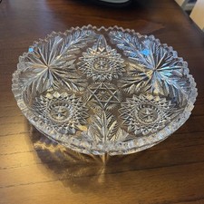 Vintage Cut Crystal Glass Dessert Bowl Compote Dish Starburst Pattern