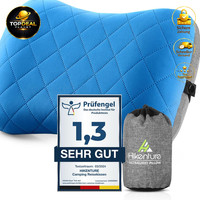 Aufblasbares Campingkissen Mit Abziehbarem Bezug, Ergonomisch, Blau