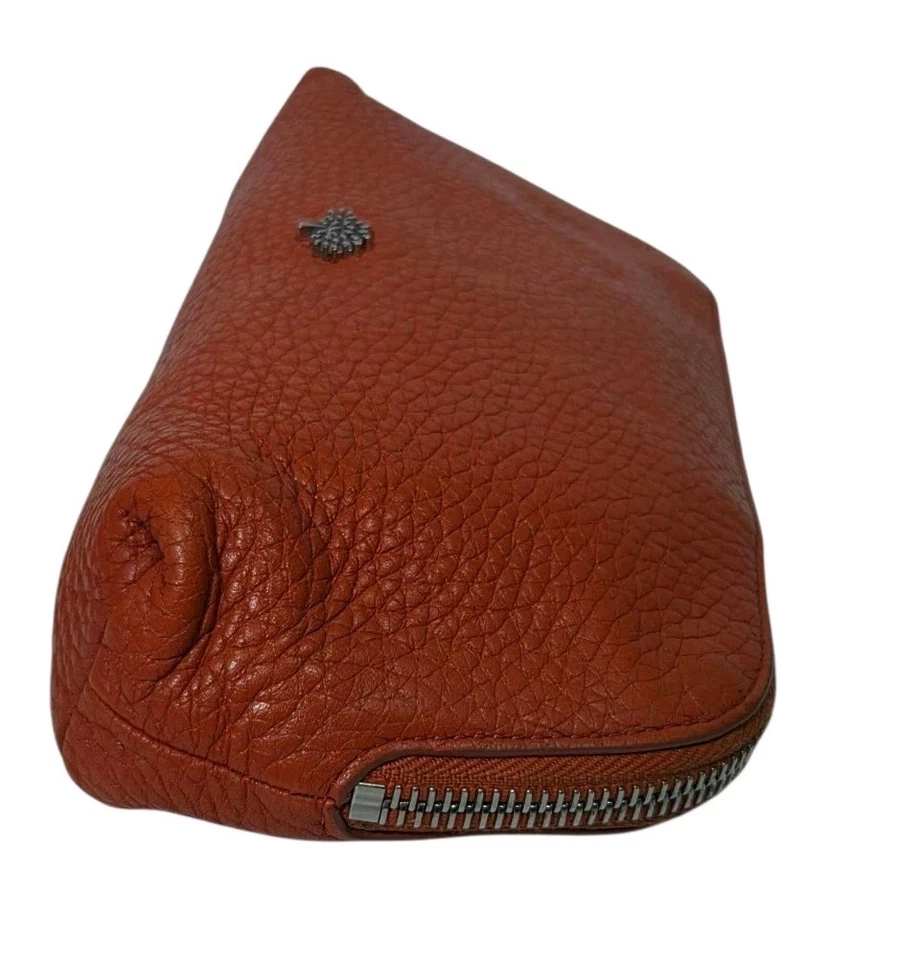 Mulberry Cosmetic Bag Make Up Case Travel Toiletry Bag Orange Leather  - Image 4 of 4