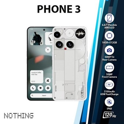 Nothing Phone 3 5G Android Cell Phone (WHITE/16GB+512GB/Dual SIM