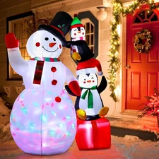OurWarm 6ft Christmas Inflatable Snowman Penguins Outdoor Yard Decor LED Light