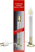 Creative Hobbies Electric Window Candle Lamp with LED Bulb, Brass Plated Base, D