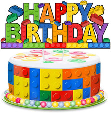 Building Blocks Cake Topper, Colorful Paper Birthday Decorations – 1Pack Reusabl