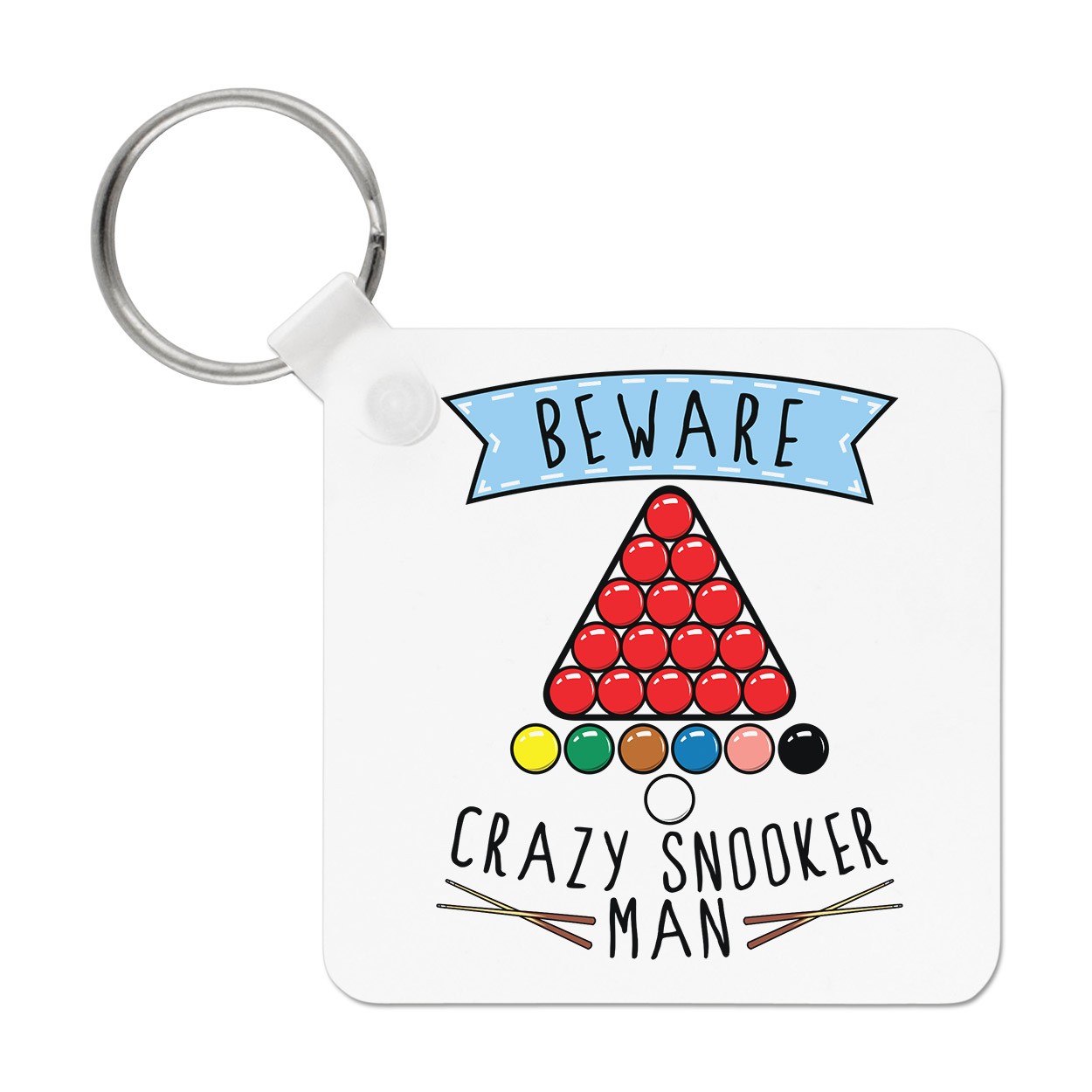 Beware Crazy Snooker Man Keyring Key Chain - Funny Sport