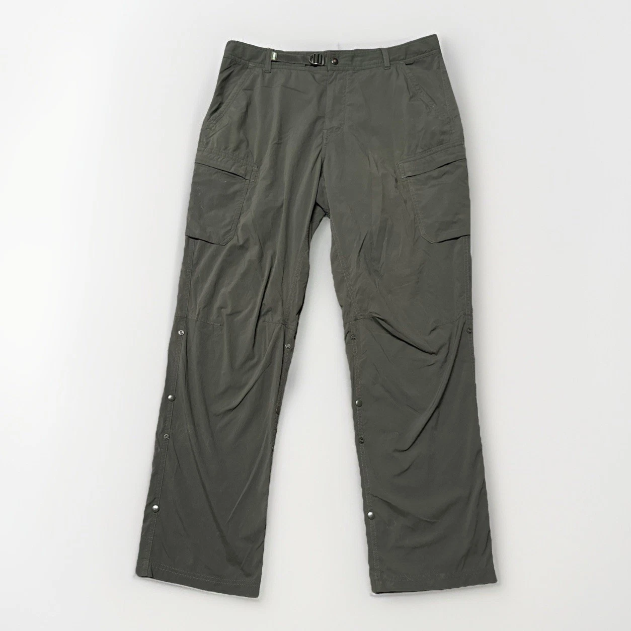REI Co Op Pants Mens 36X32 Olive Green Roll Up Belted Stretch Hiking Camping