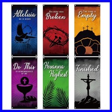 6 Pcs Easter Church Banners for Sanctuary 6 x 3 ft Church Banners with Script...
