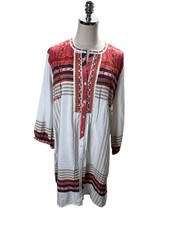 Nic + Zoe Dress Women's Size Large Red Multicolor Geometric Cotton Blend