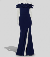 Xscape Women's Blue Ruffled Off-the-Shoulder Dress Size 8