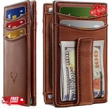 Magnetic Closure Slim Wallet-Genuine Leather Front Pocket Wallet for Men,RFID...