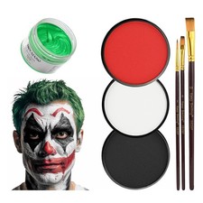 Halloween Clown Makeup Kit - Red, Black, White Face Paint  Green Hair Wax