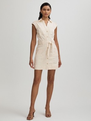 Paige by REISS Jaxsyn Denim-Minikleid mit Gürtel Sand UK-Größe 8